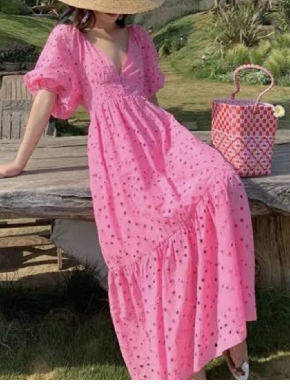Zara Pink Eyelet Maxi Dress Sz XS